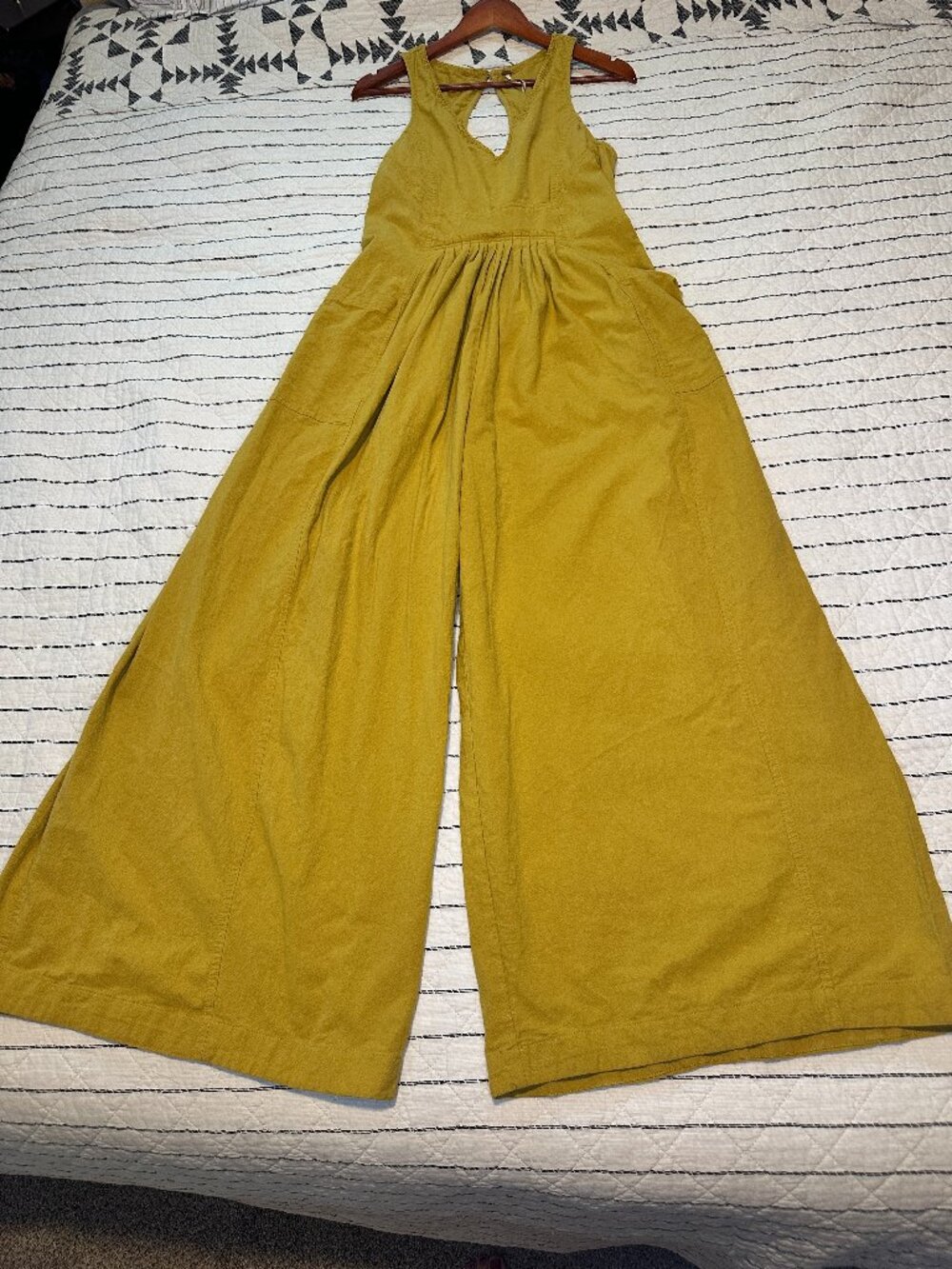Free People Next Level Relaxed Fit Wide Leg Boho 100% Cotton Yellow Jumpsuit - M